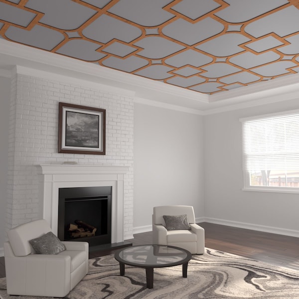 Ekena Millwork 78 34W x 78 34H x 38T Large Olivia Decorative Fretwork Wood Ceiling Panels, Cherry CELW79X79X0375OLVCH - main